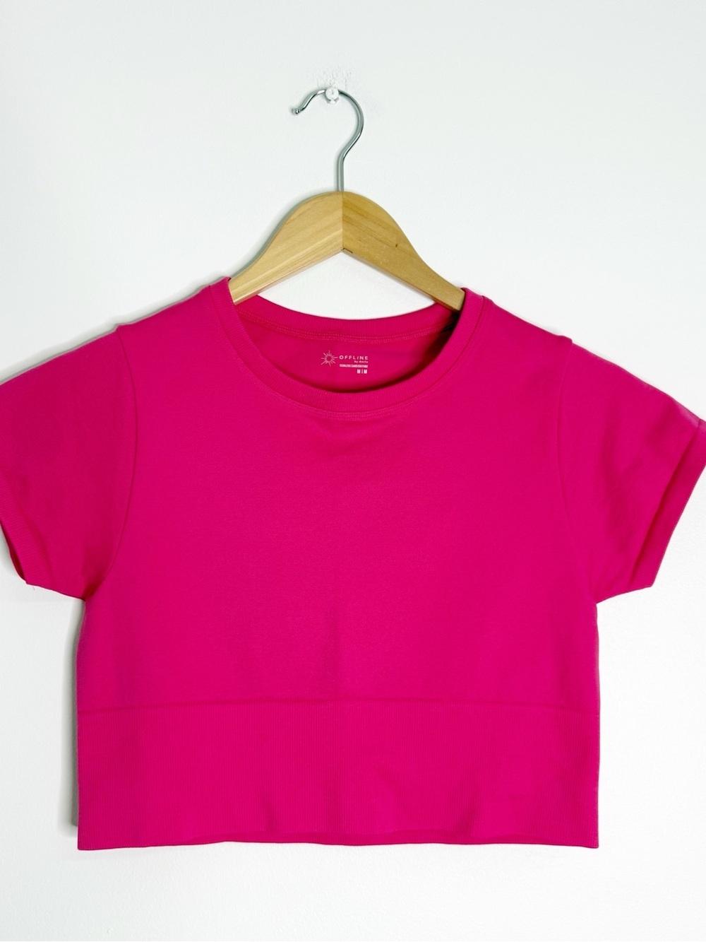 Aerie OFFLINE Seamless Crop Top Hot Pink Short Sleeve Size M NWOT